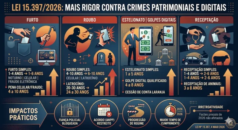 Lei 15.397/2026: o que muda nos crimes de furto, roubo, estelionato e golpes digitais